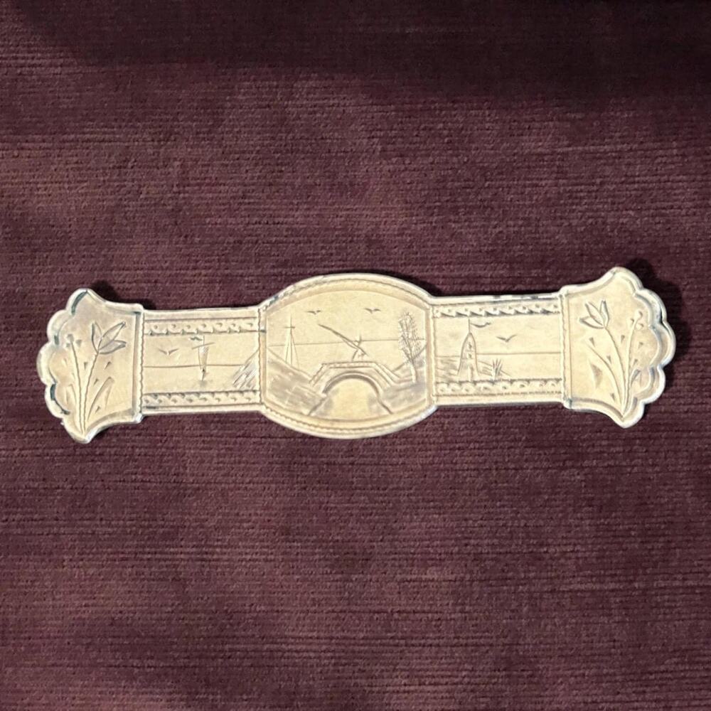 Victorian Aesthetic Movement Gold Filled Bar Pin 1877 Patent Engraved Landscape